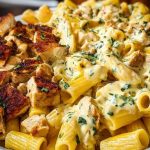 Creamy Velveeta Chicken Rigatoni with Mozzarella Garlic Sauce