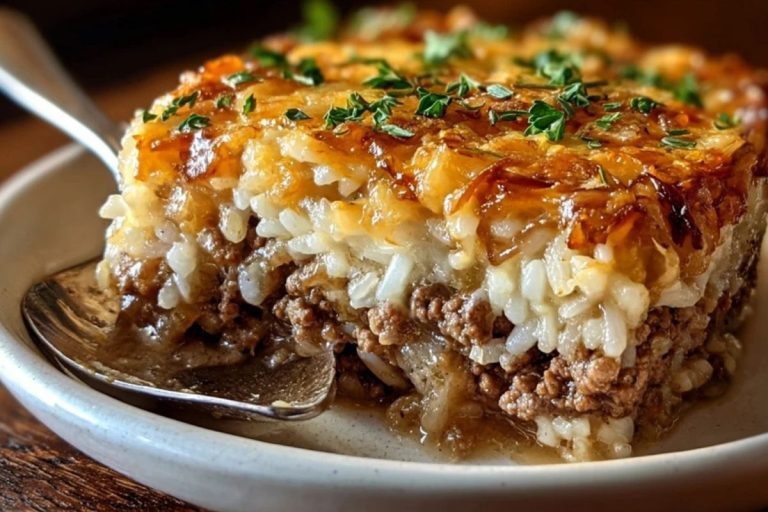 French Onion Ground Beef and Rice Casserole