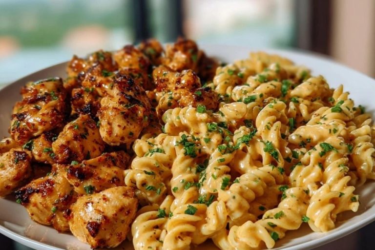 Garlic Butter Chicken Bites & Spicy Cajun Alfredo Twisted Pasta