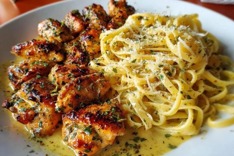 Golden Garlic Butter Chicken with Creamy Parmesan Linguine