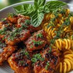 Hot Honey Garlic Chicken Bites & Cajun Alfredo with Crispy Broccoli Twists