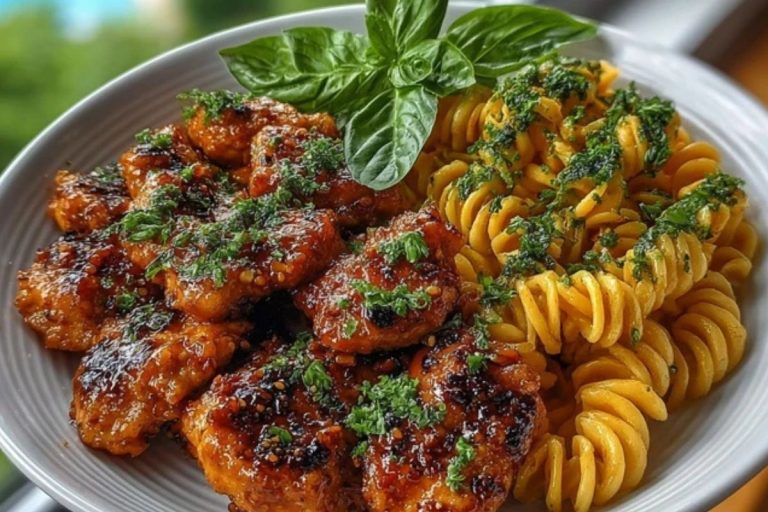 Hot Honey Garlic Chicken Bites & Cajun Alfredo with Crispy Broccoli Twists