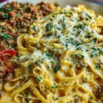 Cajun Beef Linguine in Creamy Velveeta Parmesan Garlic Sauce 1
