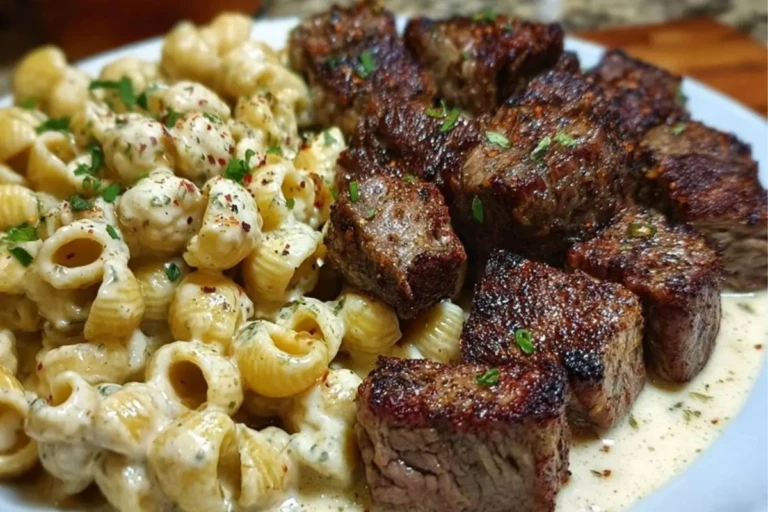Cajun Steak Bites with Cheesy Garlic Shell Pasta Skillet 1