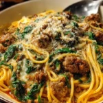 Cheesy Garlic Butter Spaghetti with Italian Sausage & Spinach 1