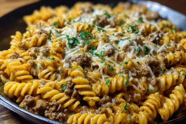 Cheesy Rotini Pasta with Garlic Butter Sauce and Ground Beef 1