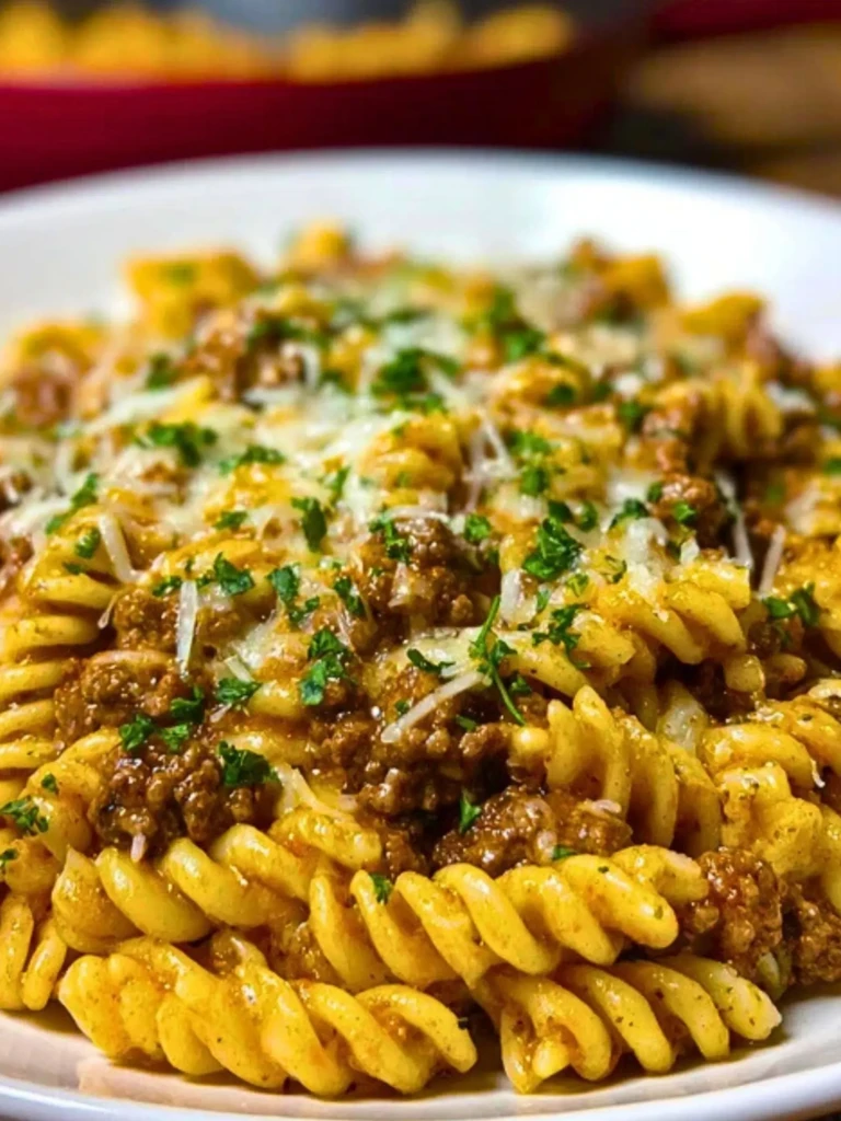Cheesy Rotini Pasta with Garlic Butter Sauce and Ground Beef 2