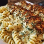 Cheesy Twisted Pasta with Creamy Garlic Parmesan Chicken 1