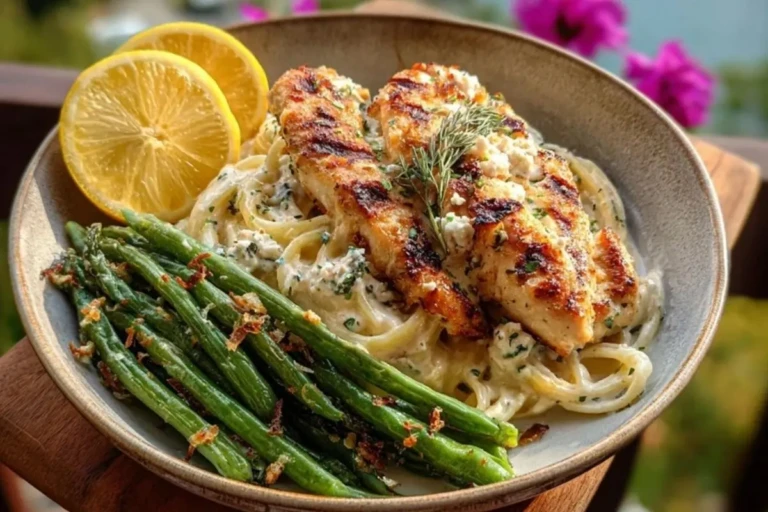 Coconut-Lemon Chicken Alfredo with Chili Feta Cream & Crispy Parmesan Green Beans 1