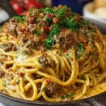 Creamy Cajun Beef Spaghetti with Three-Cheese Parmesan Sauce 1