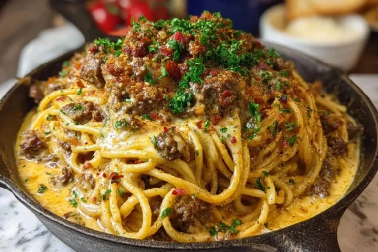 Creamy Cajun Beef Spaghetti with Three-Cheese Parmesan Sauce 1