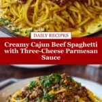Creamy Cajun Beef Spaghetti with Three-Cheese Parmesan Sauce Pin