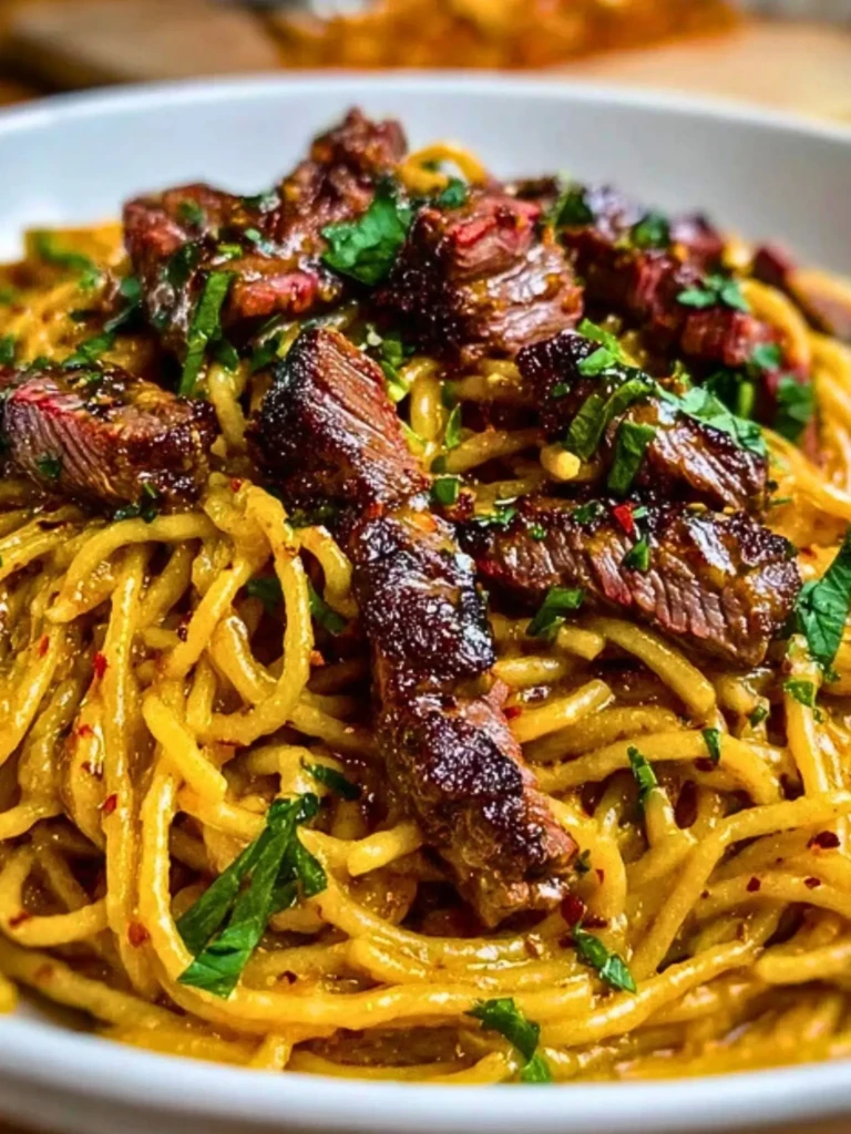 Creamy Cajun Garlic Butter Spaghetti with Beef Strips 2