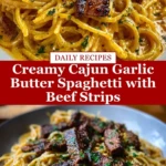 Creamy Cajun Garlic Butter Spaghetti with Beef Strips Pin