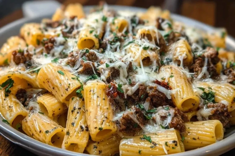 Creamy Cheesy Garlic Butter Rigatoni with Savory Beef 1
