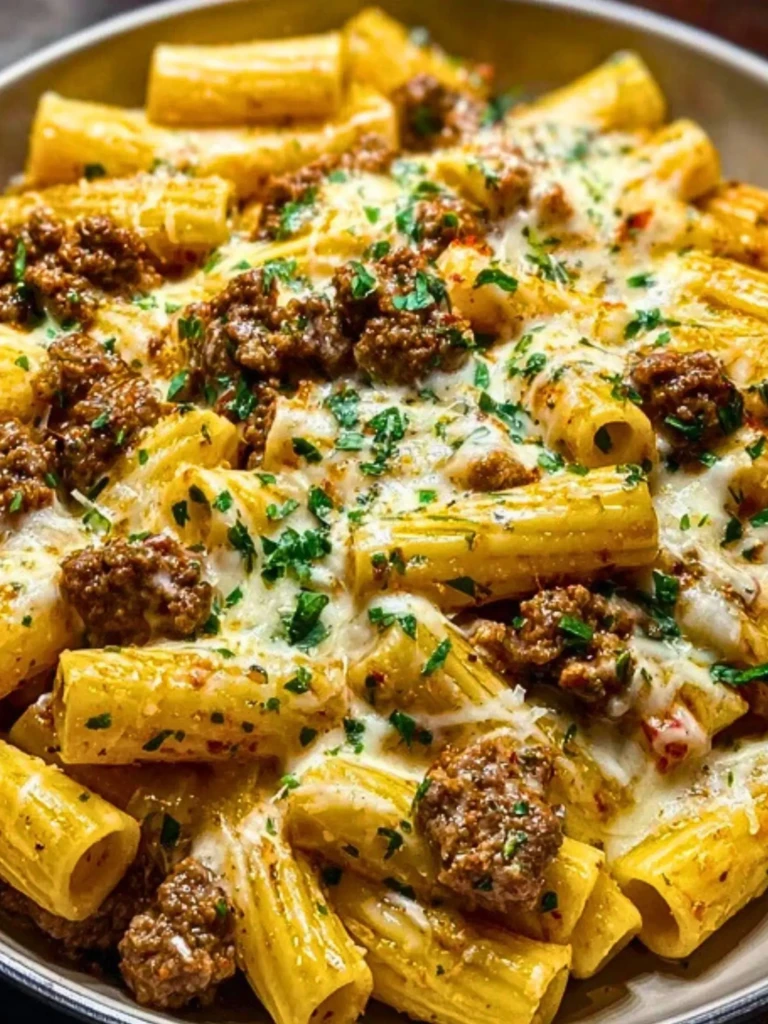 Creamy Cheesy Garlic Butter Rigatoni with Savory Beef 2