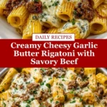 Creamy Cheesy Garlic Butter Rigatoni with Savory Beef Pin