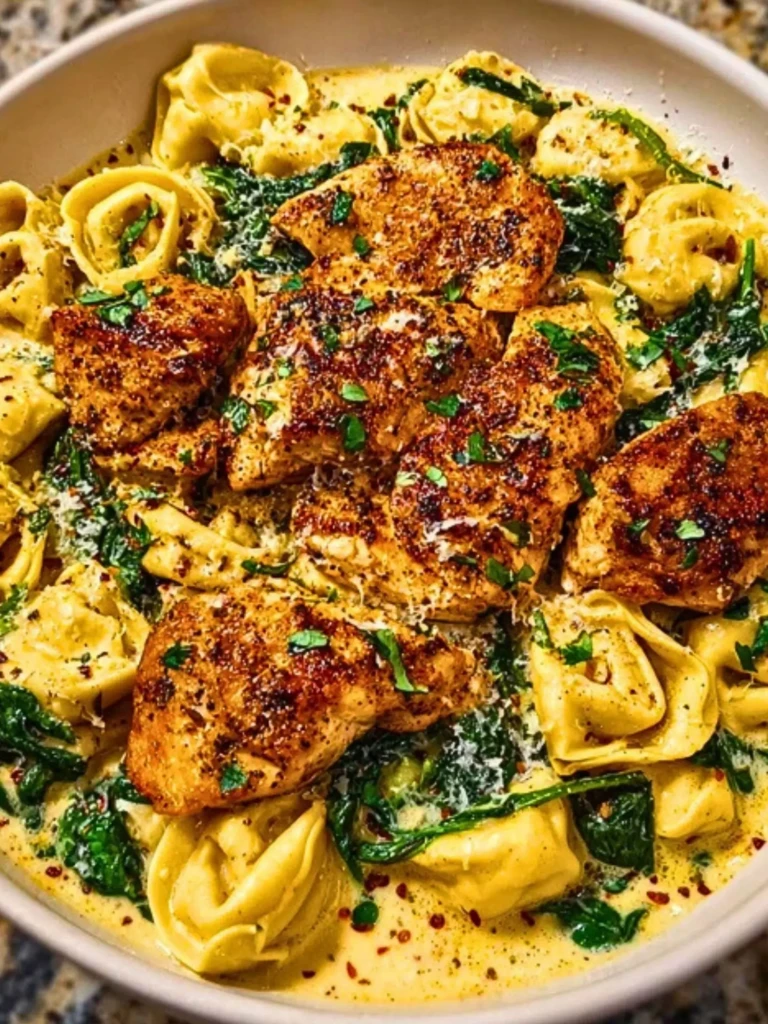 Creamy Chicken Tortellini with Spinach and Garlic Parmesan Cheese 2