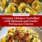Creamy Chicken Tortellini with Spinach and Garlic Parmesan Cheese Pin