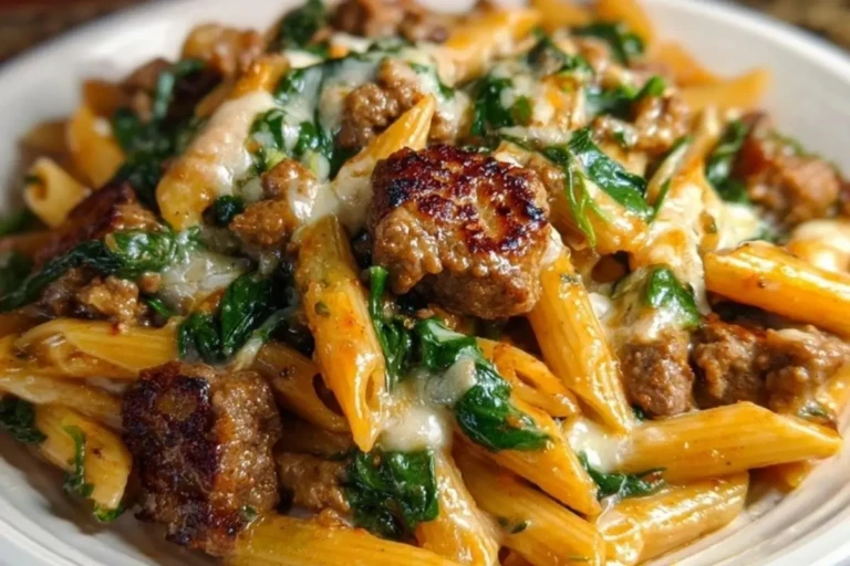 Creamy Garlic Butter Beef Penne with Sausage and Spinach 1