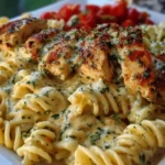 Creamy Garlic Parmesan Chicken with Cheesy Twisted Pasta 1