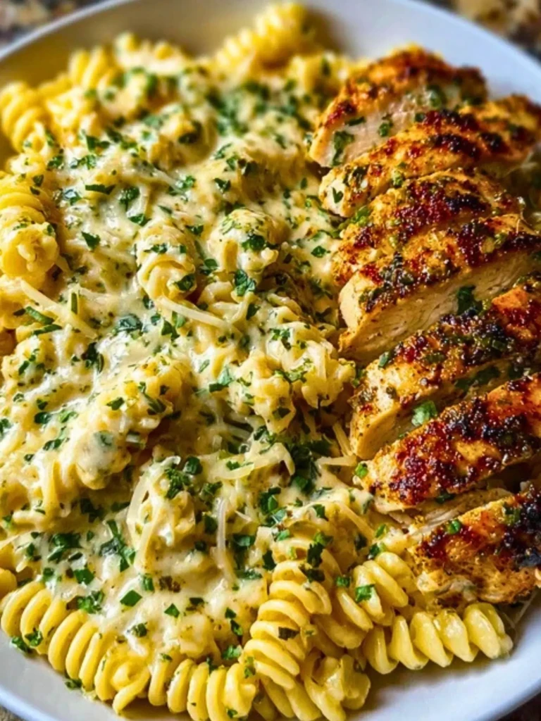 Creamy Garlic Parmesan Chicken with Cheesy Twisted Pasta 2