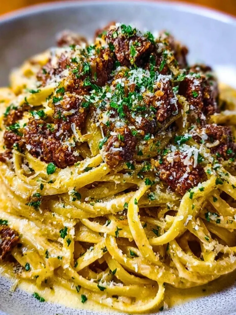 Creamy Parmesan Beef Linguine with Garlic Butter Sauce 2