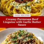 Creamy Parmesan Beef Linguine with Garlic Butter Sauce Pin