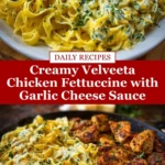 Creamy Velveeta Chicken Fettuccine with Garlic Cheese Sauce Pin
