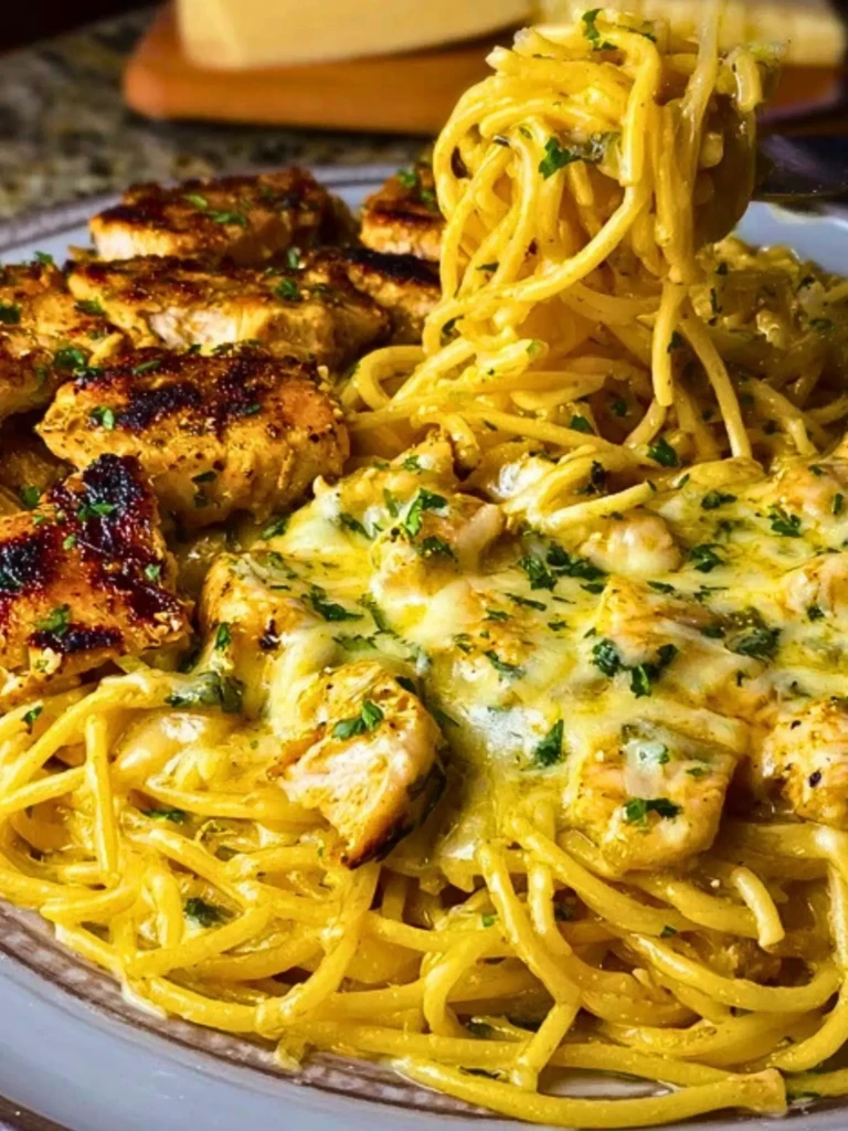 Creamy Velveeta Chicken Spaghetti with Mozzarella Garlic Cheese Sauce 2