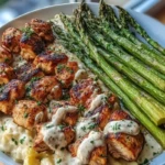 Delicious Greek Chili Chicken Alfredo with Smoked Feta Cream & Crispy Parmesan Asparagus 1