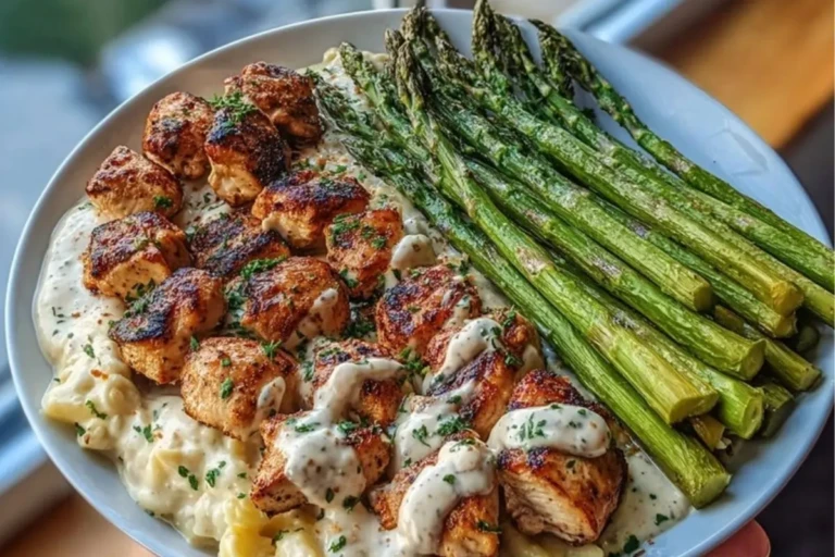 Delicious Greek Chili Chicken Alfredo with Smoked Feta Cream & Crispy Parmesan Asparagus 1