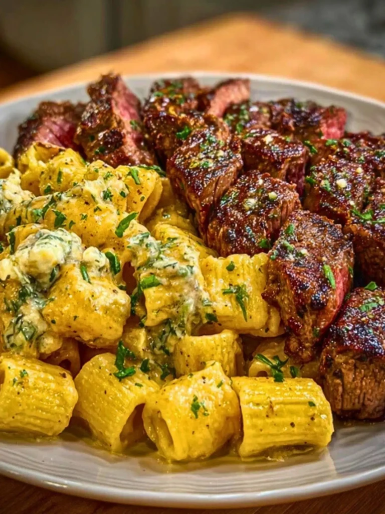 Garlic Butter Steak with Creamy Parmesan Rigatoni 2