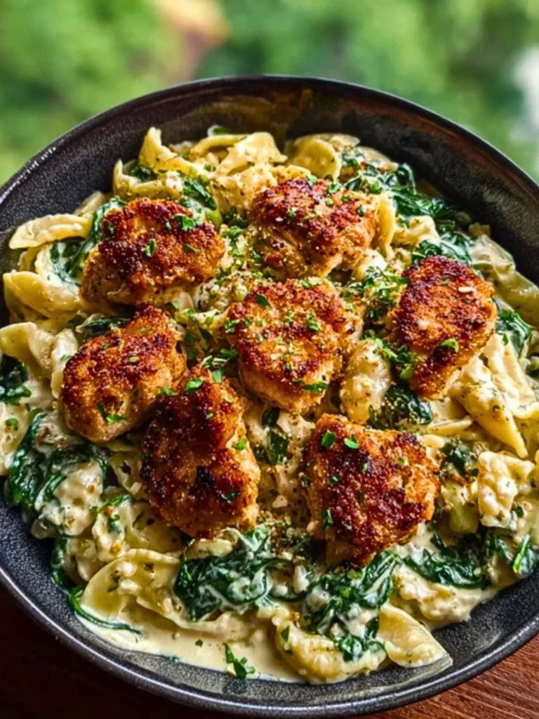Garlic Chicken Bites & Creamy Cajun Spinach Artichoke Alfredo Pasta 2