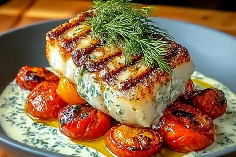 Grilled Cod with Roasted Tomatoes & Creamy Dill Sauce 1