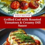 Grilled Cod with Roasted Tomatoes & Creamy Dill Sauce Pin