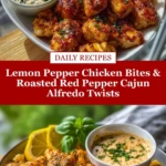 Lemon Pepper Chicken Bites & Roasted Red Pepper Cajun Alfredo Twists Pin