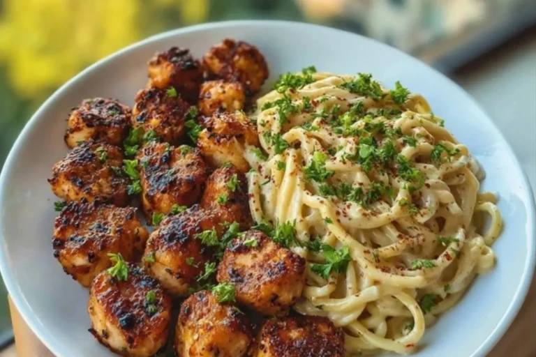 Maple Garlic Chicken Bites with Spicy Cajun Alfredo 1