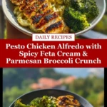 Pesto Chicken Alfredo with Spicy Feta Cream & Parmesan Broccoli Crunch Pin