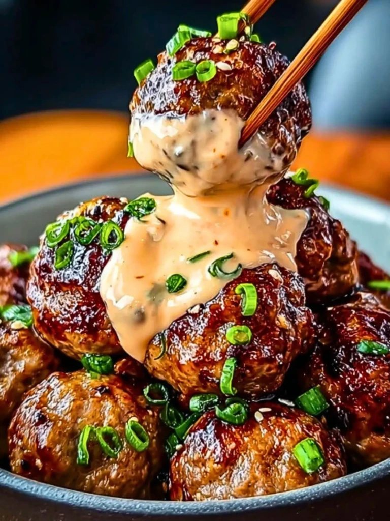 Tender Korean BBQ Meatballs with Spicy Mayo Dip 2