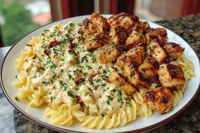 Tuscan Garlic Chicken Bites & Sun-Dried Tomato Cajun Alfredo Pasta 1
