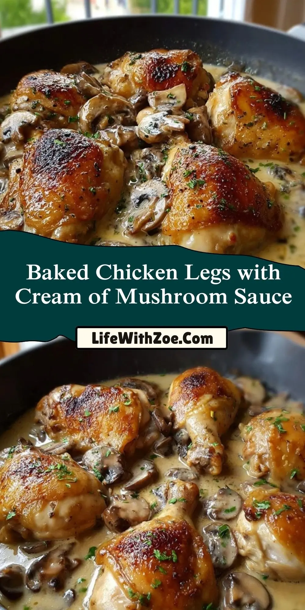 Baked Chicken Legs with Cream of Mushroom Sauce Pin 1