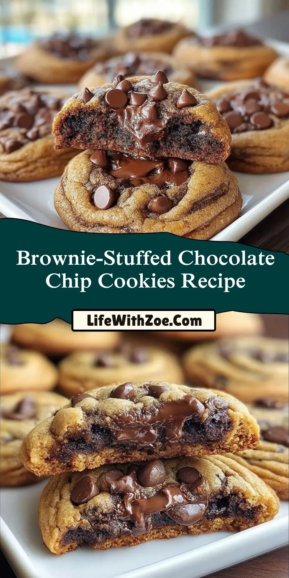 Brownie-Stuffed Chocolate Chip Cookies Recipe Pin 1