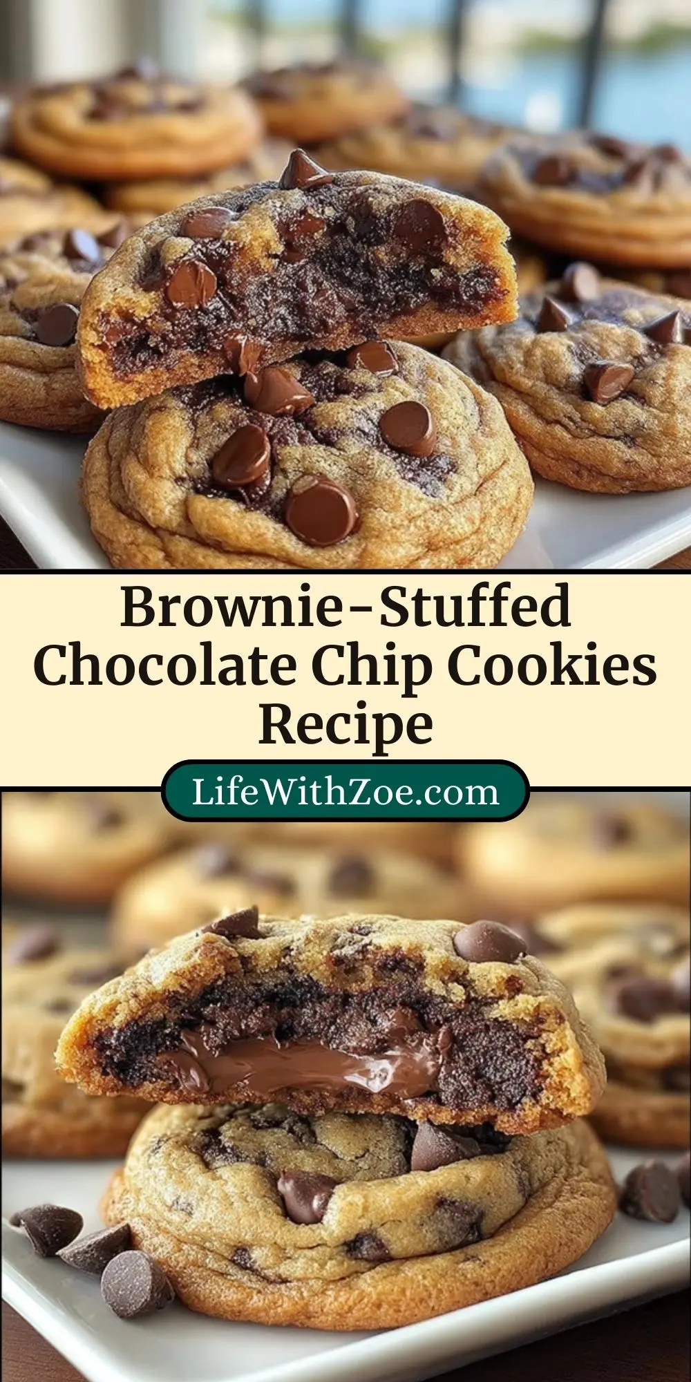 Brownie-Stuffed Chocolate Chip Cookies Recipe Pin 2
