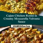 Cajun Chicken Rotini in Creamy Mozzarella Velveeta Sauce Pin 1