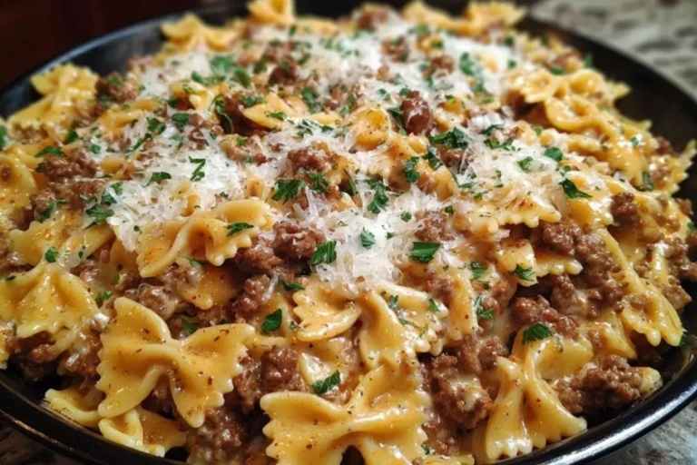 Cajun Cream Cheese Alfredo Bowties with Spiced Ground Beef 1