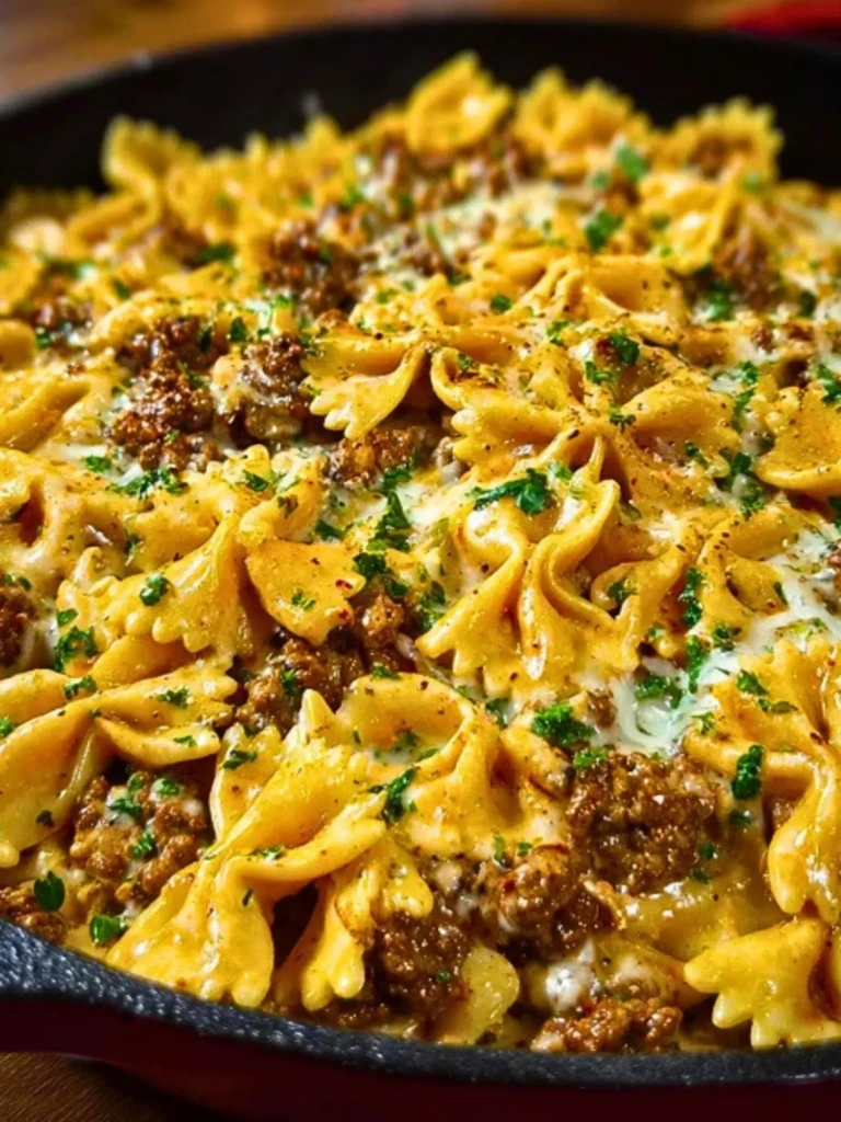 Cajun Cream Cheese Alfredo Bowties with Spiced Ground Beef 2