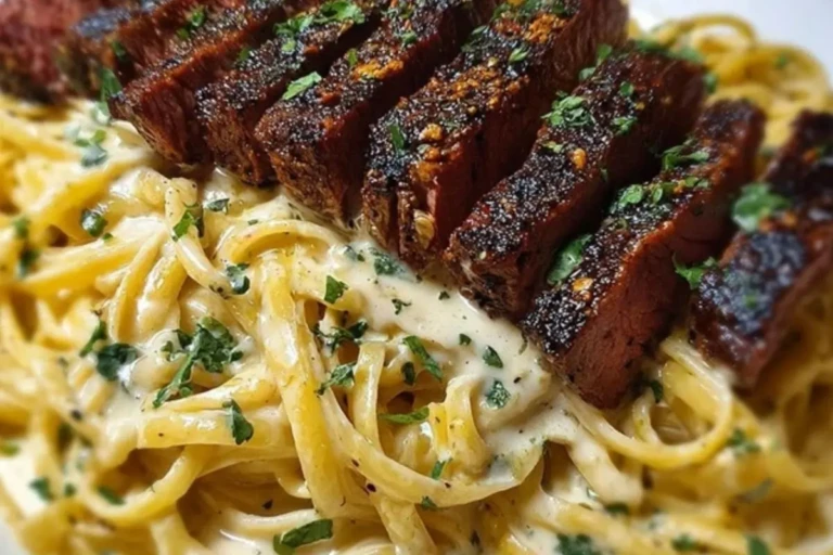 Cajun Garlic Butter Steak over Creamy Parmesan Linguine 1 
