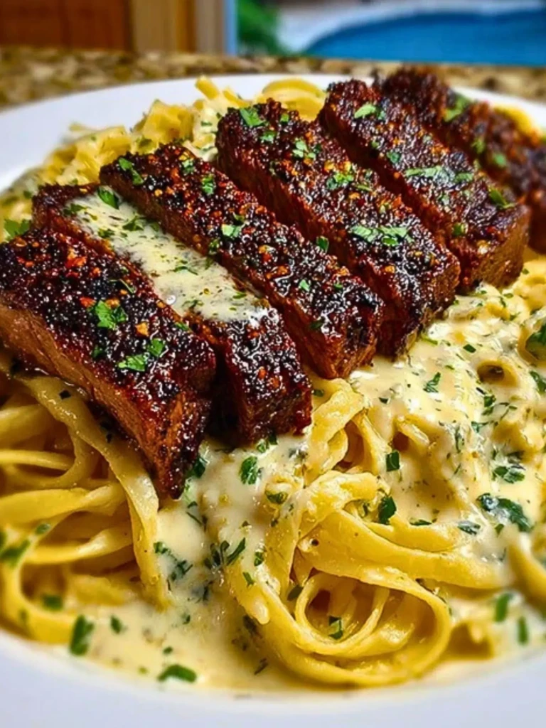 Cajun Garlic Butter Steak over Creamy Parmesan Linguine 2