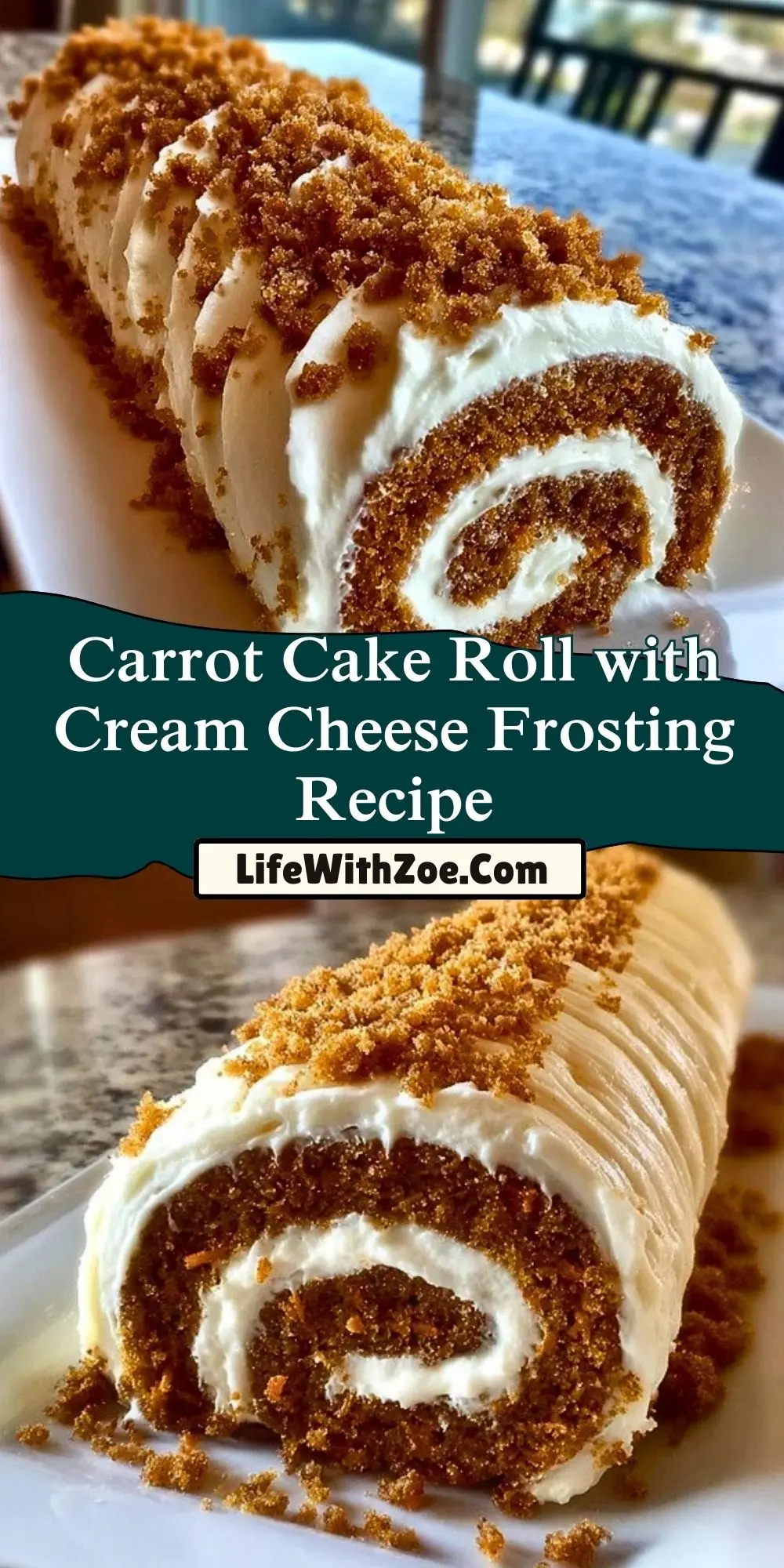 Carrot Cake Roll with Cream Cheese Frosting Recipe Pin 1